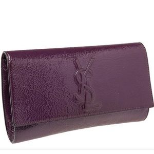 YVES SAINT LAURENT Belle de Jour flap clutch in purple patent leather
